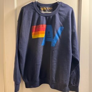 Aviator Nation Navy Crewneck Sweater with Multicolor Logo